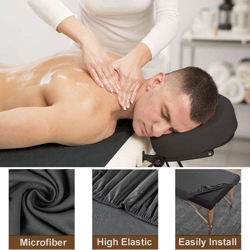 4 Sets Microfiber Massage Table Sheets Set 3 Piece Set Includes Premium Massage Table Cover Fitted Sheet and Fitted Face Rest Cover (Black)
