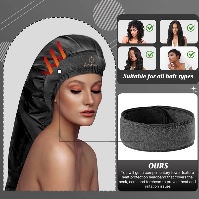 Bonnet Hair Dryer Attachment - Hooded Dryer for Hair Styling & Deep Conditioning | Extended Version, Black