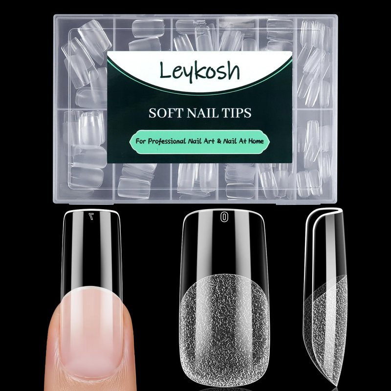 Medium Square Nail Tips, 216pcs Acrylic Fake Nails Gel Nail Tips Soft, Full Cover Pre-Shaped Matte Clear Press on Nails for Extension, Diy at Home Manicure 12 Sizes