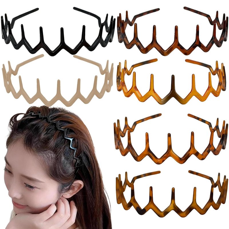 Skiennix 6 Pack Zig Zag Headbands - Non-Slip Hair Bands for Daily Wear | 90s Retro Style Accessories