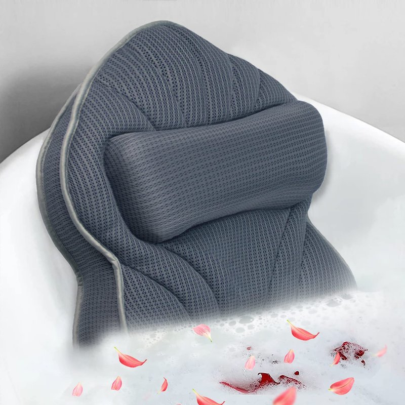 Poemland Extra Thick Large Bath Pillow with Neck,Back,Head Support for Bathtub, Spa, Soaking Gray(21''x17'')