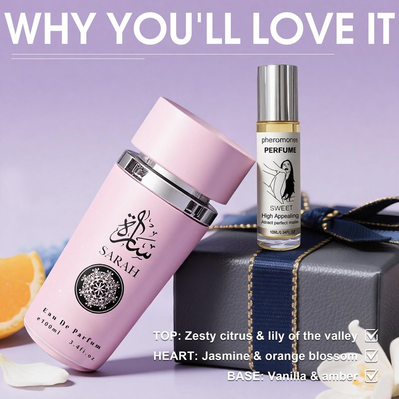 AFLUXE Women's Perfume Set 100ml Eau de Parfum + 10ml Pheromone Roll On Oil | Sweet Floral Gourmand Fragrance with Vanilla | Long Lasting Scent & Attraction Boost | Gift Set for Her (Sarah)