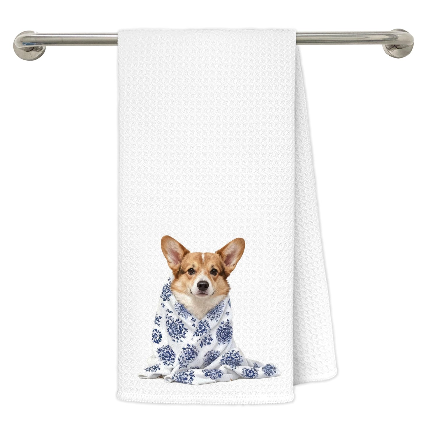 gsgfdshf Blue Chinoiserie Corgi Kitchen Towels 16x24 in, Corgi Lovers Gifts, Grandmillennial Floral Blanket Dog Decorative Hand Tea Dish Towels for Bathroom Kitchen
