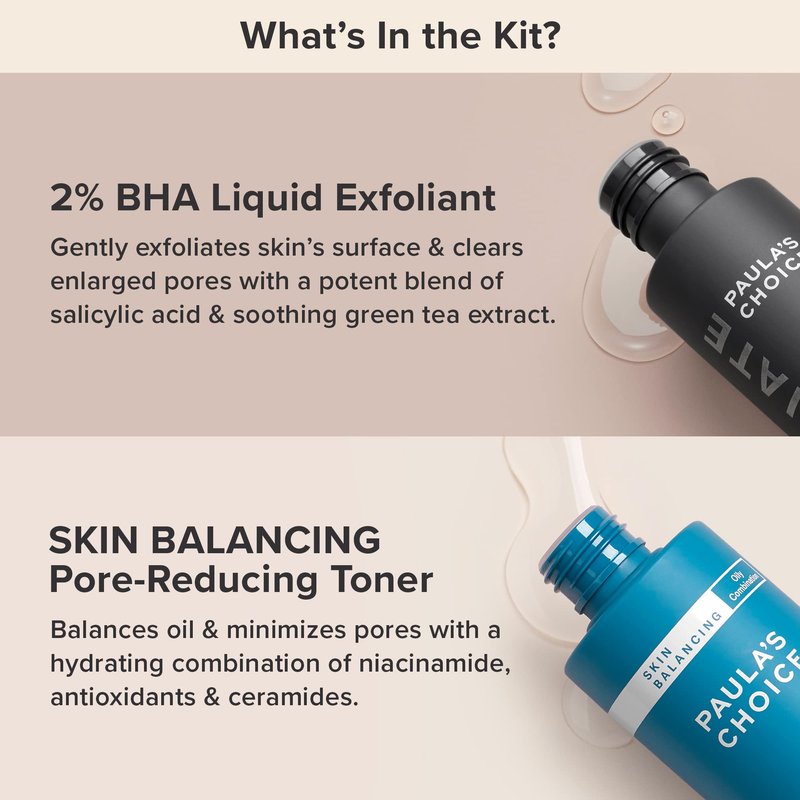 Paula's Choice 2% BHA Liquid Exfoliant & SKIN BALANCING Toner, Minimizes Clogged, Enlarged Pores with Salicylic Acid & Niacinamide, for Combination & Oily Skin, Fragrance-Free, Set of 2