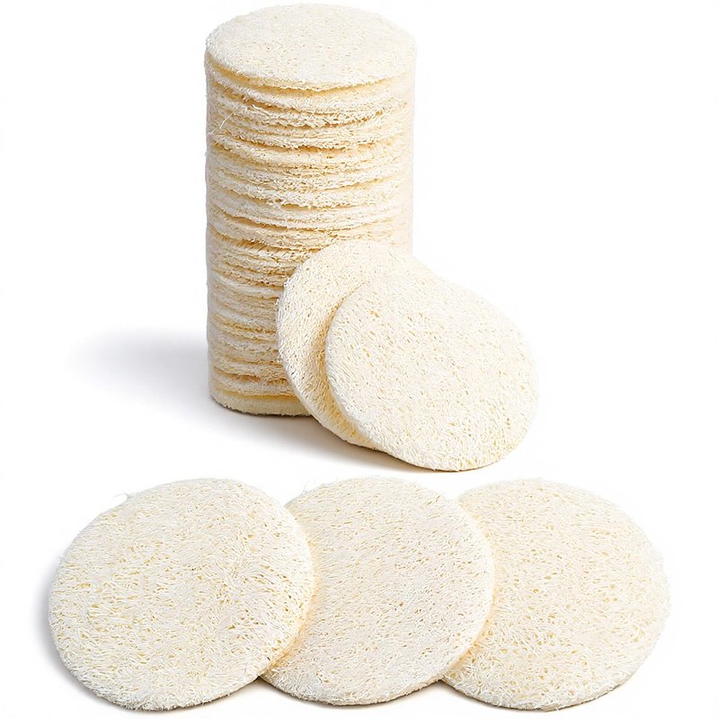 Molain 40 Pcs Natural Loofah Sponge Pads, 2.16 Inch Exfoliating Facial Body Scrub Pads for Makeup Dead Skin Removal Gentle Cleansing Skin Pads for Women Men