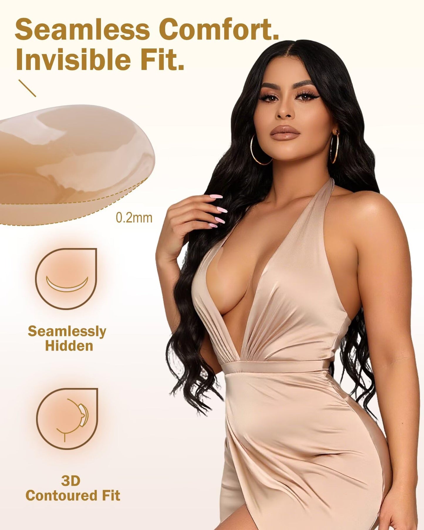 Summleaf Sticky Bra Push Up - Nipple Covers with Lift Tape,Ultra-Thin Pasties for Backless Dress,Invisible Adhesive Bras (2 Pairs) Caramel