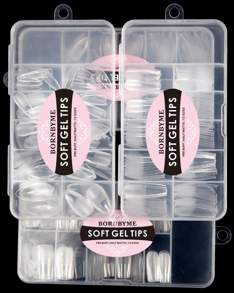 BORNBYME Soft Gel Nail Tips - Medium Stiletto, 120PCS Full Cover Half Matte Extensions