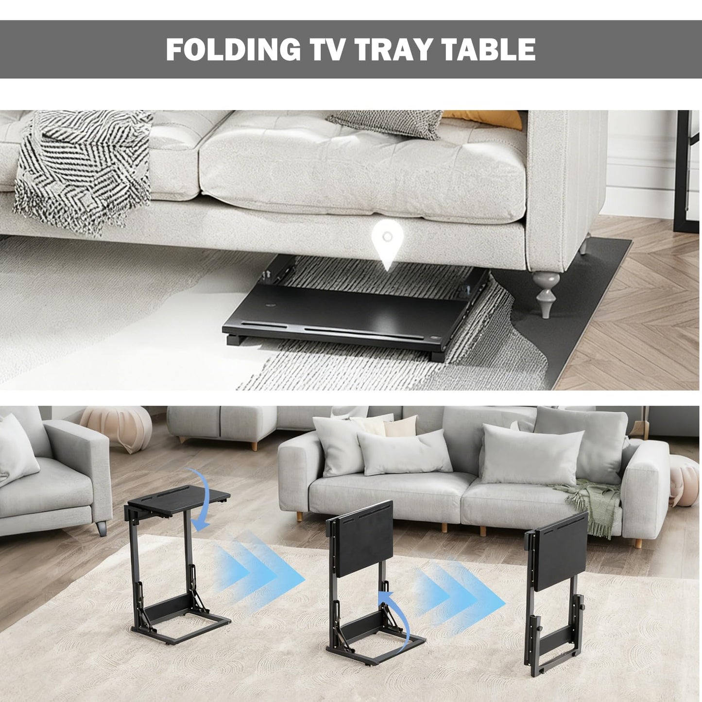 Folding TV Tray Table,TV Dinner Tray Table,Adjustable Height TV Trays for Eating on Couch,C Shaped End Table with Tablet and Phone Slots,Foldable Side Table&Laptop Desk for Sofa&Bedside&Recliner