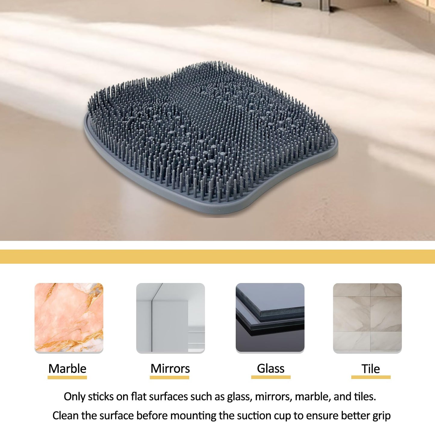 Luckyiren Extra Thicker & Larger Foot Scrubber Mat for Shower, Silicone Back Body Exfoliator Massager Cleaner Washer with Non Slip Suction Cup, Exfoliating Scrub Brush Pad for Women Men Elderly
