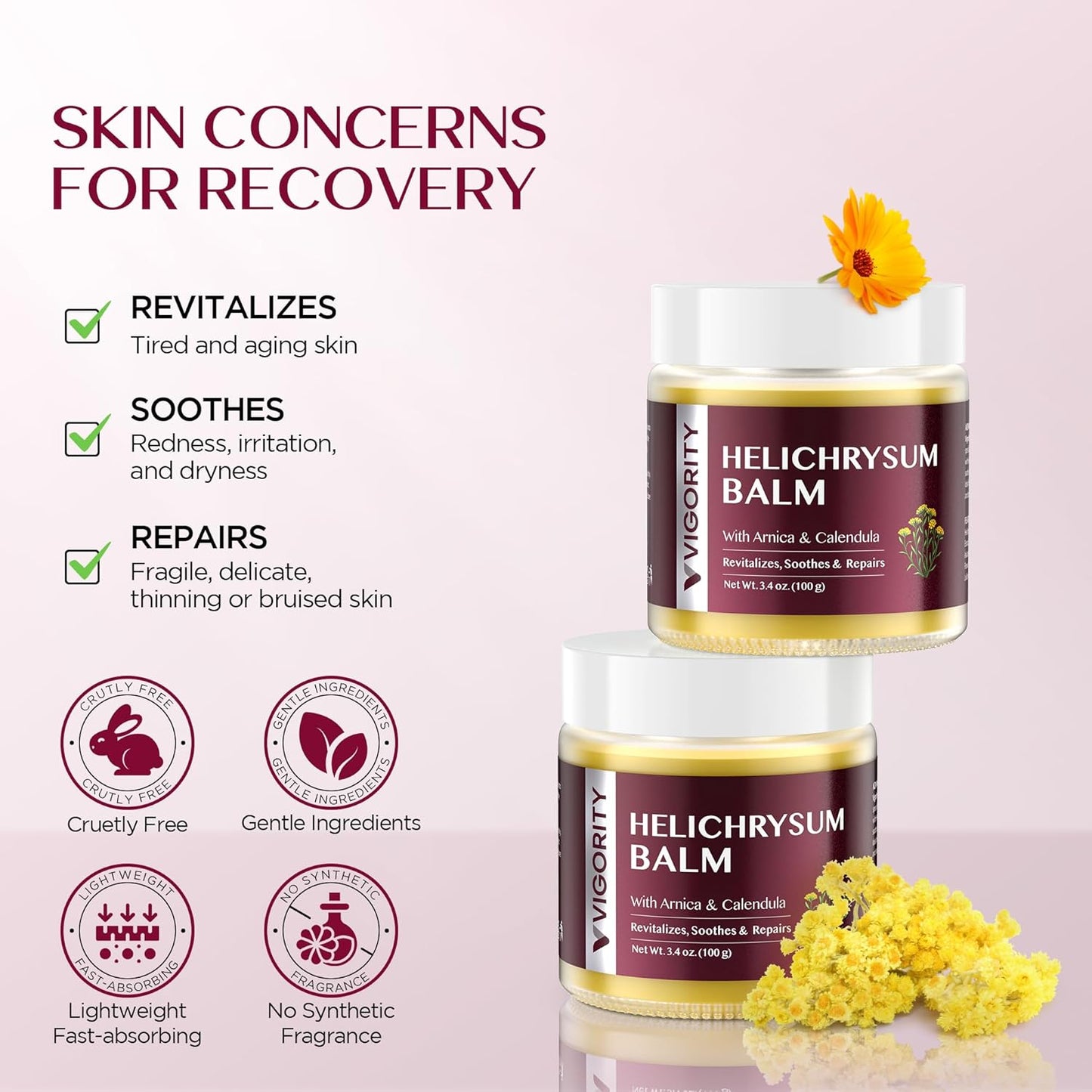 Vigority Helichrysum Balm Soothes & Repairs: Restorative Arnica Cream with Calendula for Bruised, Fragile & Thin Skin – Moisturizes, Revitalizes & Strengthens Skin Barrier for Adult Seniors - 3.4 oz