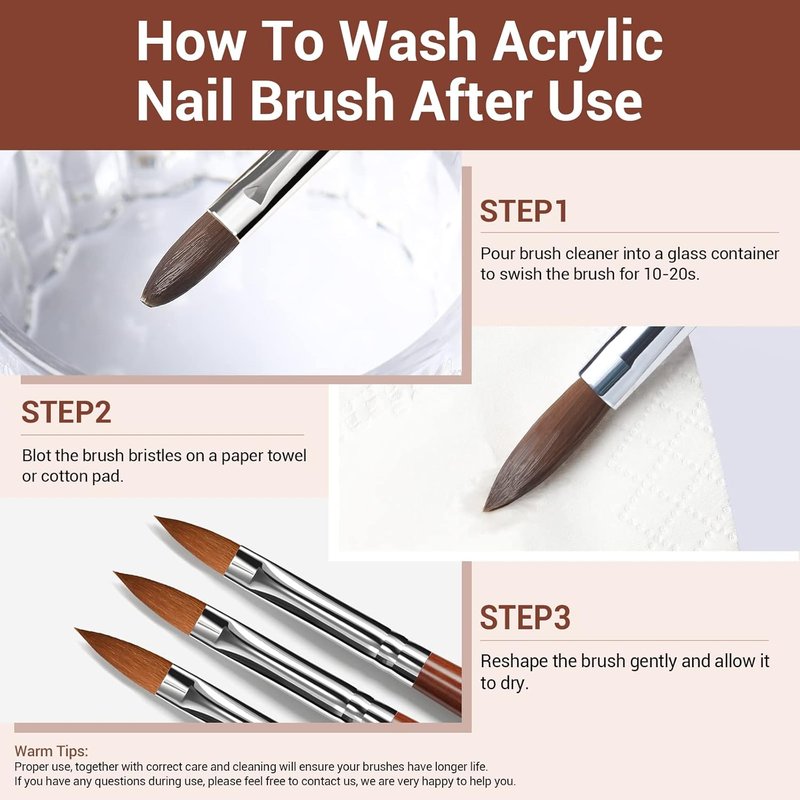 Modelones Kolinsky Acrylic Nail Brush Set - Round Brushes for Acrylic Powder & Gel Polish | Sizes 8, 10, 12