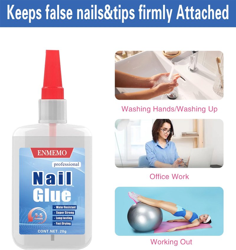 (2-in-1) 20ml Nail Glue with Brush Applicator & Nozzle,Used for Nail Tips,Acrylic Nails and Press on Nails,Built in Brush on,Super Strong,Long Lasting,Waterproof