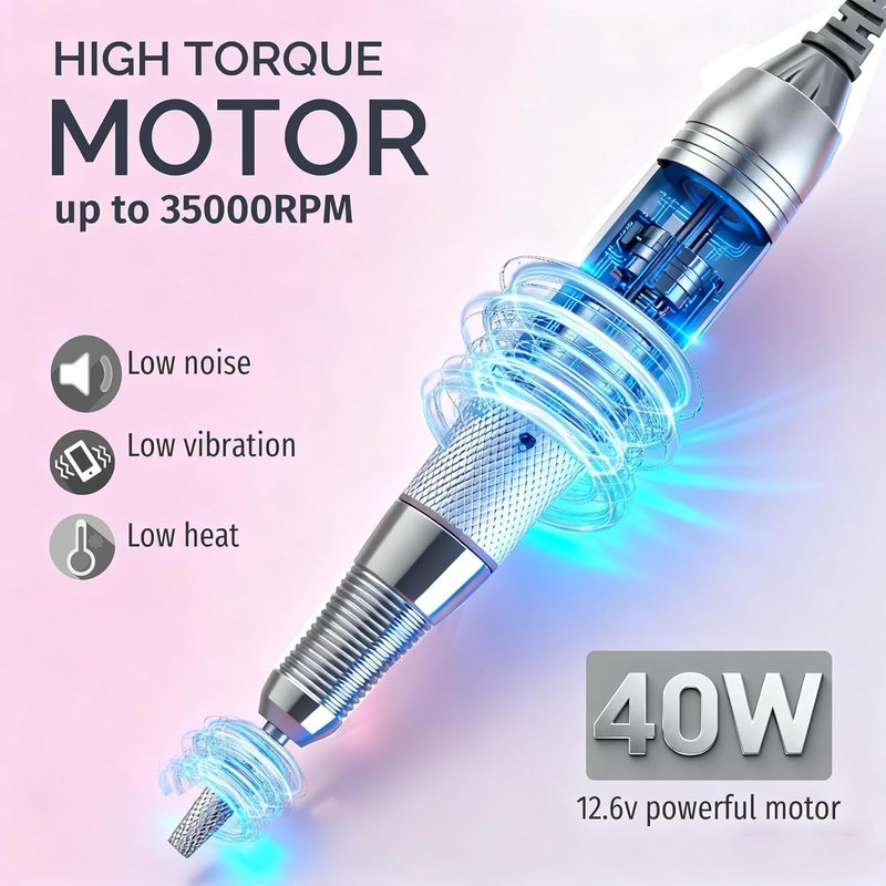 Skiennix Electric Nail File - 35000RPM Rechargeable Portable Nail Drill for Beginners | Cordless Efile for Acrylic & Gel Nails, White
