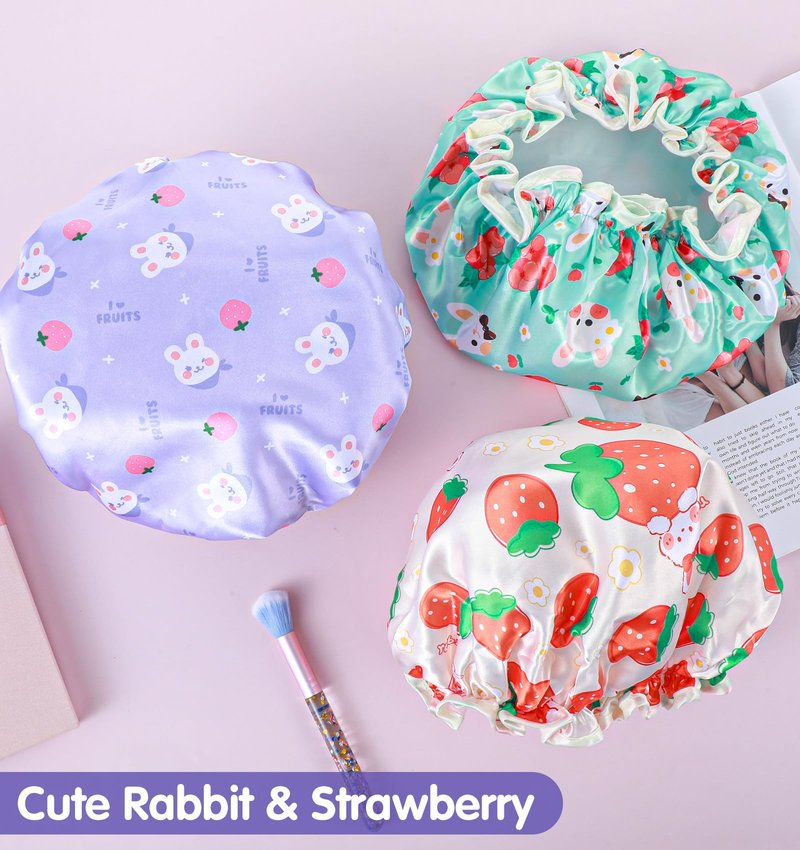 Shower Cap Kids, 3 Pcs 10 Inch Girls Toddler Shower Cap with Waterproof Reusable Double Layers & Elastic Band for Kids, Women, Sleeping, Bath, Travel, Home, (3 Colors)