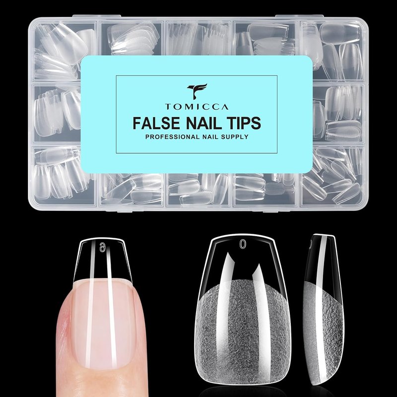 Short Coffin Nail Tips - 240pcs Soft Gel Half Matte Clear Fake Nails | Pre-Shaped for Beginners & Professionals