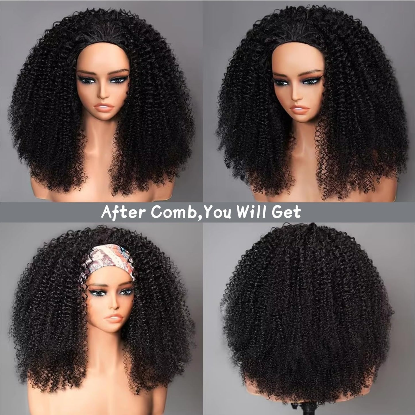 VIPbeauty Kinky Curly Half Wig Human Hair 200 Density 3 In 1 Seamless Flip Over Glueless Wear and Go Beginner Friendly Burmese Curly Half Wig Human Hair Drawstring Headband 26 Inch