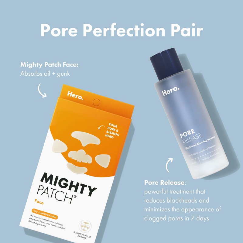 Mighty Patch Hero Cosmetics Face Patch - XL Hydrocolloid Face Mask for Acne, 5 Large Pimple Patches for Zit Breakouts on Nose, Chin, Forehead & Cheeks (1 Count)