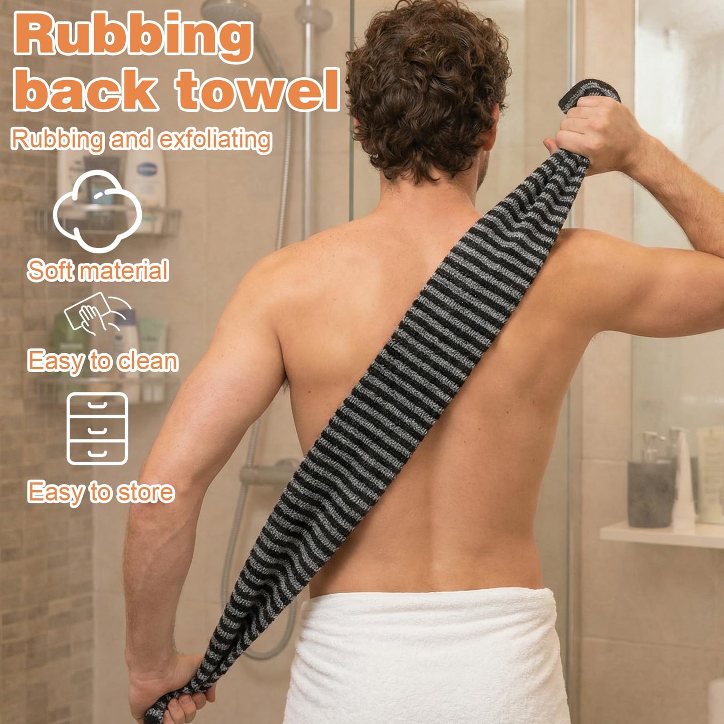 Exfoliating Shower Towel, 38 Inches Scrub Towels for Shower Exfoliating, Stripes Showers Towel for Smooth and Soft Skin (3 Colors, 6 Pcs)