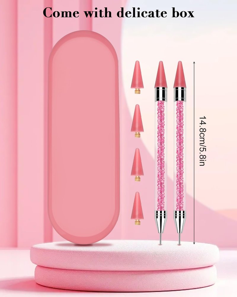 Rolybag Rhinestone Picker Tool, 2PCS Rhinestone Applicator Tool Dotting Wax Pen Dual-Ended with 4PCS Replaceable Wax Tips for DIY Nail Art Tool (Pink)