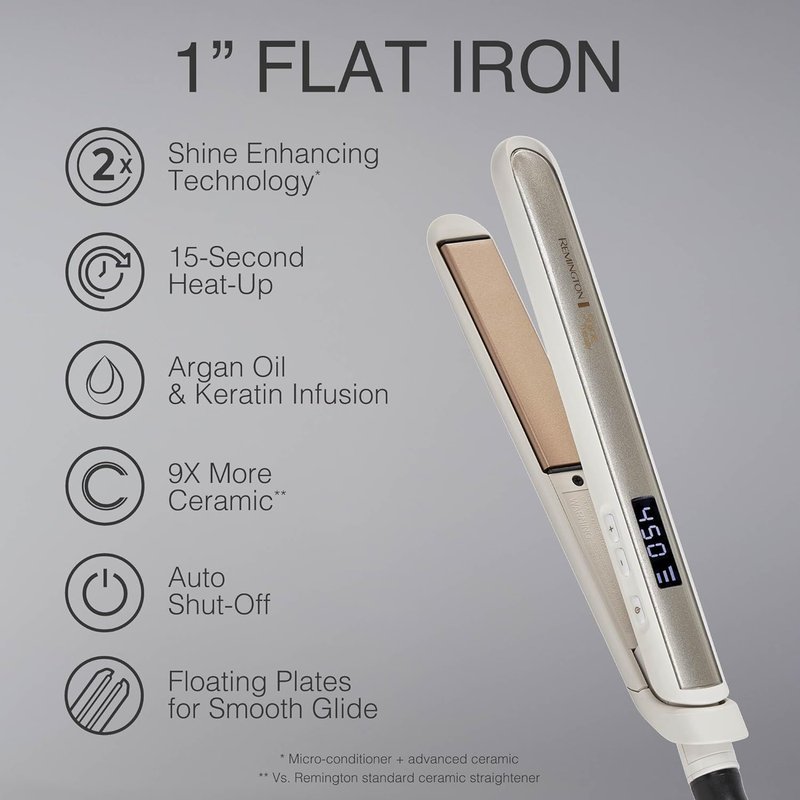 Remington Shine Therapy Hair Straightener - 1 Inch Ceramic Flat Iron with Argan Oil & Keratin for Smooth, Frizz-Free Hair