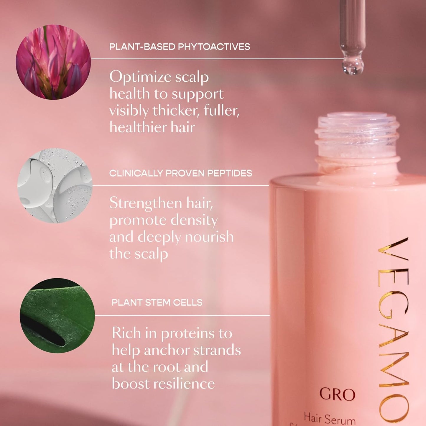 VEGAMOUR GRO Hair Serum - Thicker, Fuller Hair in 90 Days | Non-Oily, Vegan, Bergamot Scent
