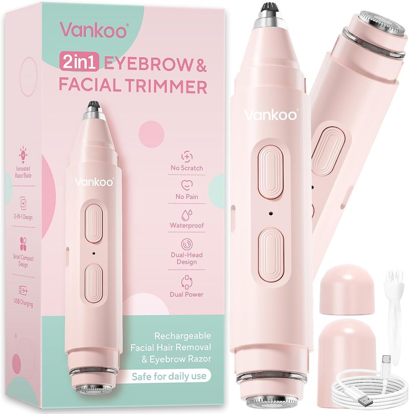 Skiennix Facial Hair Remover - 2-in-1 Eyebrow & Face Trimmer with LED Light - Rechargeable & Painless Hair Removal for Flawless Skin