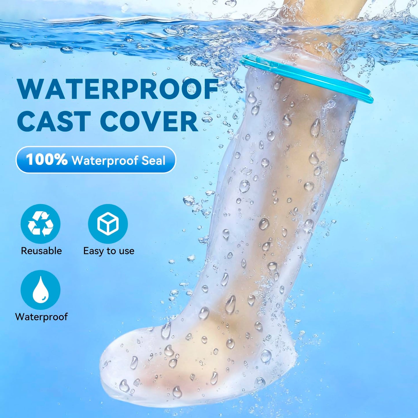 Cast Covers for Shower Leg, 100% Waterproof Leg Cast Cover for Showering, Reusable Cast Shower Cover Leg, Cast Protector for Shower Leg Adult, Shower Boots for Foot after Surgery and Wound Care