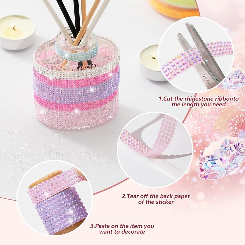 LYXMYGS 12-Yard Bedazzling Strips, 12-Roll Rhinestone Strips for DIY Craft, Rhinestone Ribbon Self Adhesive, Bedazzling Kit for DIY Craft, Rhinestones for Crafting Art Decoration