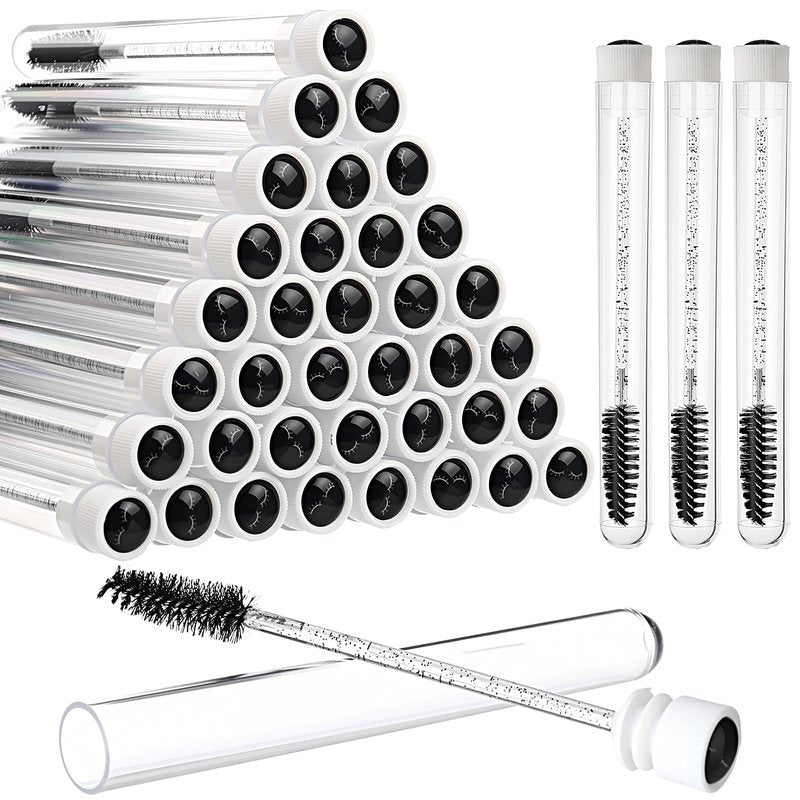 Patelai 80 Pieces Disposable Mascara Brushes Tubes Set, 40 Pcs Empty Mascara Wand Tube with 40 Pcs Eyelash Spoolies Brush Makeup Tool for Eyelash Extension(Black,Black Smile Style)