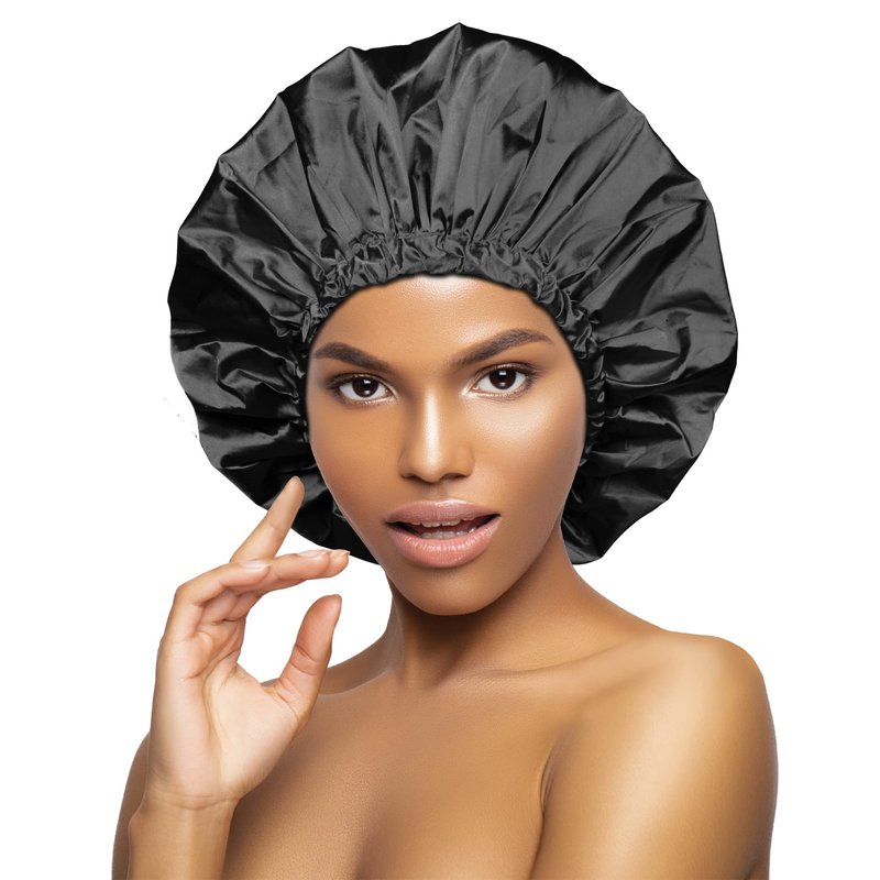 DONNA Shower & Conditioning Silky Satin Cap Waterproof Bath Caps Plastic Reusable Shower Caps Elastic Band Bath Hair Hat Stocking Stuffers for Women Sage L-XL