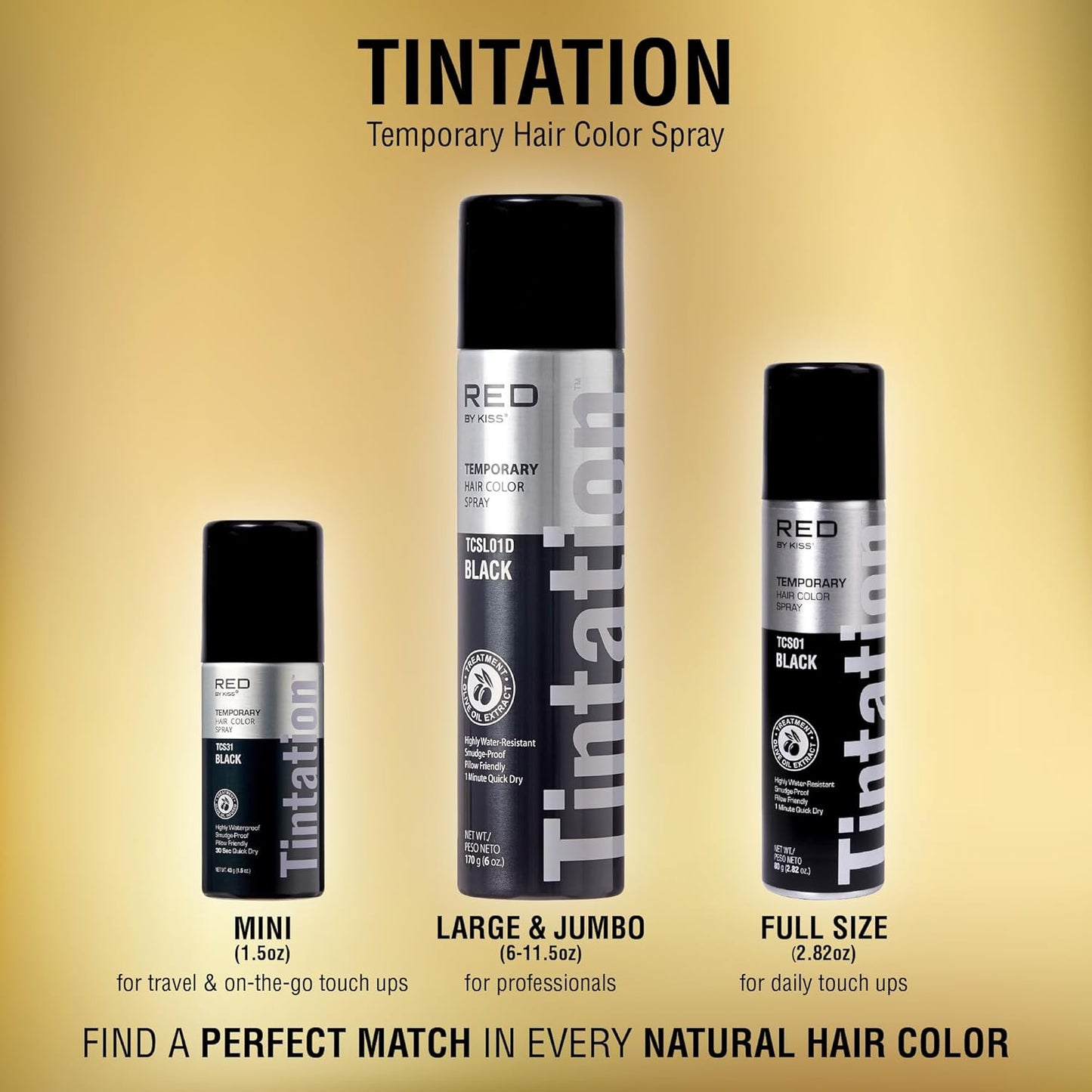 Tintation Temporary Hair Color Spray - Instant Gray Root Cover Up, Water-Resistant, Smudge-Proof | Travel Size (Black)