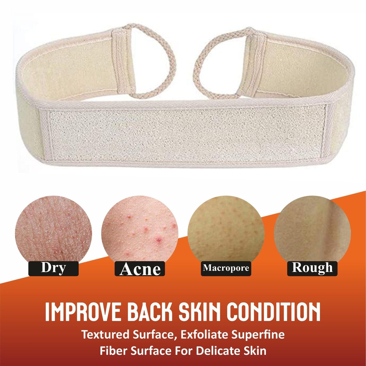 Back Scrubber Exfoliating Loofah Back Washers for Shower Bath Sponge Body Scrubber Backwash Belt Back Exfoliator Strap Scrubbing Dry Clean Skin Double Side Pad Men Women Bathroom Accessories 63 Cm
