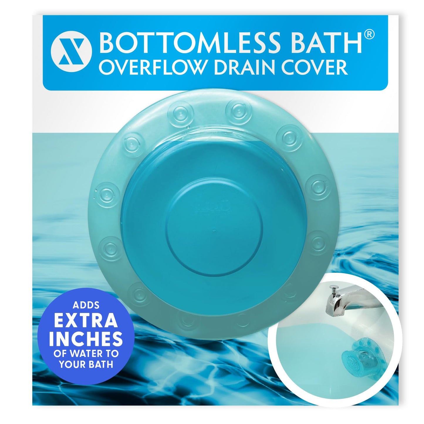 SlipX Solutions Bottomless Bath, Essential Overflow Drain Cover for Bathtub, Best Bath Accessories for Women, Adds Inches of Water to Your Tub for Deeper Soak, 4" Diameter, Aqua