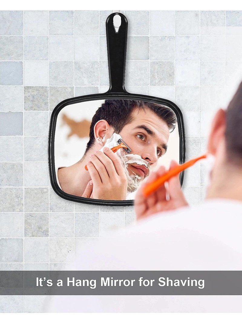 PROTECLE Hand Mirror, 10.3" L x 7.4" W Salon Barber Hairdressing Handheld Mirror with Handle, Square Black