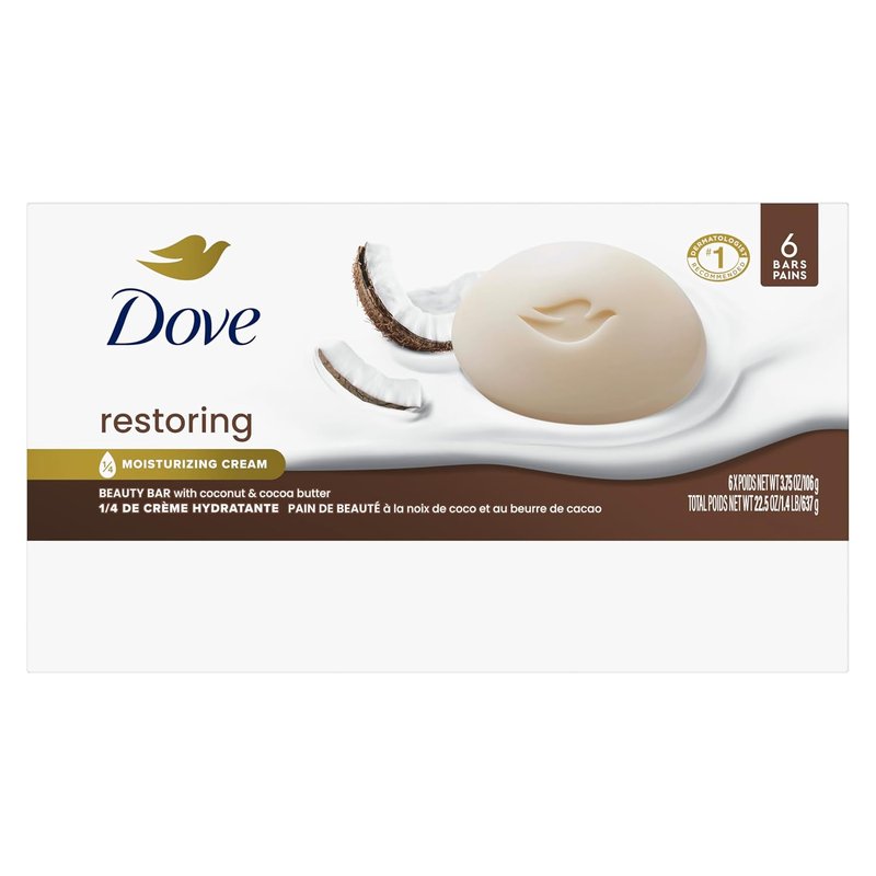Dove Beauty Bar Soap - Restoring Coconut & Cocoa Butter | Nourishing 6 Count, 3.75 oz