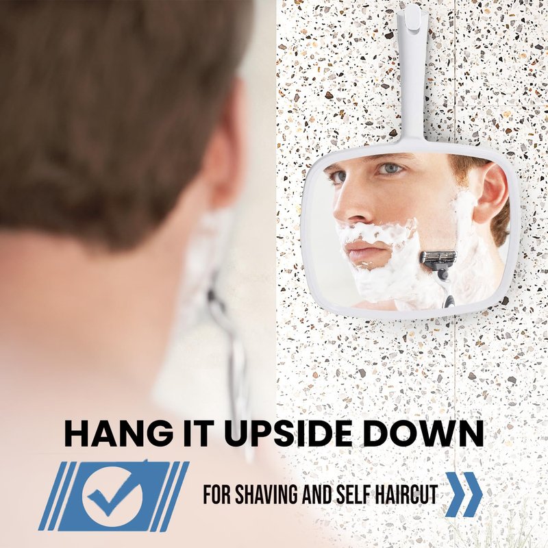 MIRRORVANA Hand Mirror with Ergonomic Handle - Hand Held Mirror for Make-up, Home Haircuts, Dental and Barber Use, 8” x 11” (White)