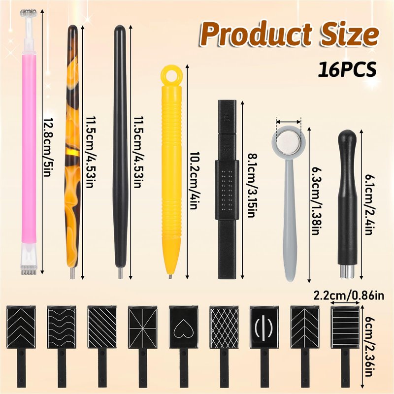 16 PCS Cat Eye Nail Magnet Set, Cat Eye Gel Nail Polish Magnet Wand Double-Head Nails Magnets Stick Nails Design Tools Diverse Glassy Cat-eye Effect Nail-Art DIY Accessories