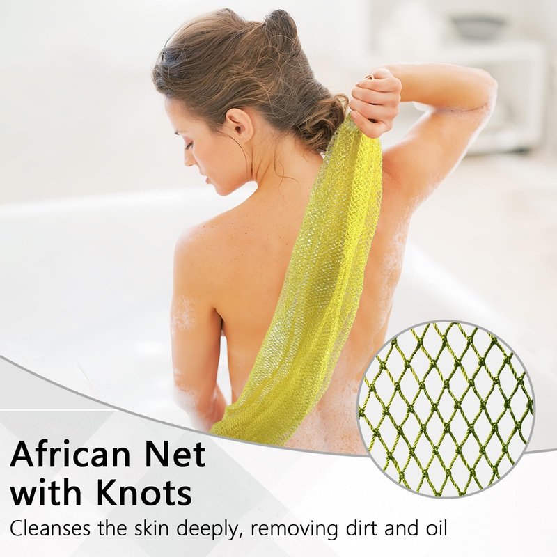 African Net Sponge Authentic with Knots - African Exfoliating Net Sponge with Handles for Body Scrubber Exfoliator - Real Africa Back Wash Bath Sponges for Shower Machine Washed & Bathing Accessories
