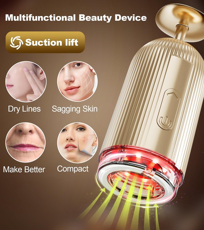 New Facial Massager Tool, Microcurrent Facial Device with Suction Shot, 4 Color Red Light Therapy, Face Massager Tool for Skin Care, Double Chin, Wrinkle Reduction and Firming, Portable Face Device