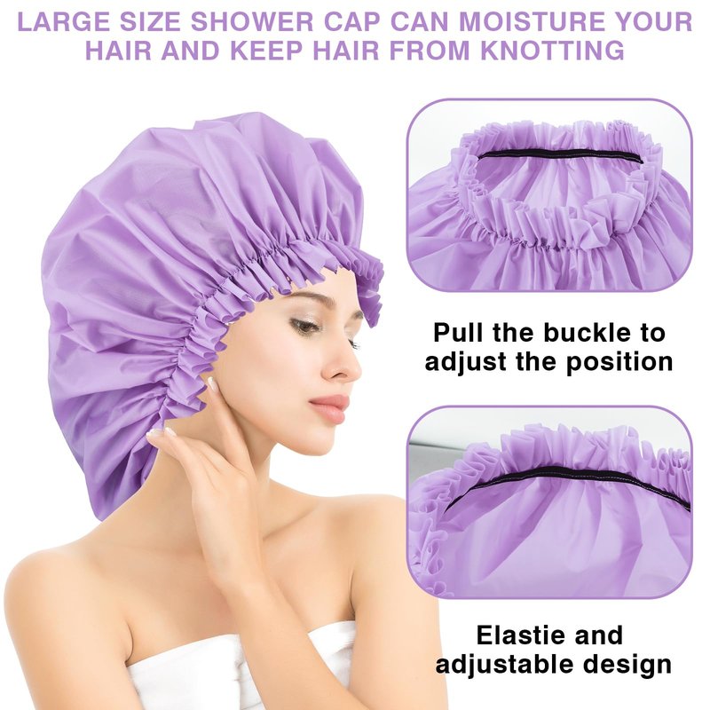 2 PCS Large Shower Cap for Braids - Waterproof Shower Cap for Women, Reusable XL Plastic Shower Caps Jumbo Bath Bonnet for Long Thick Curly Hair, Locs, Twist Braids (Pink, Purple)