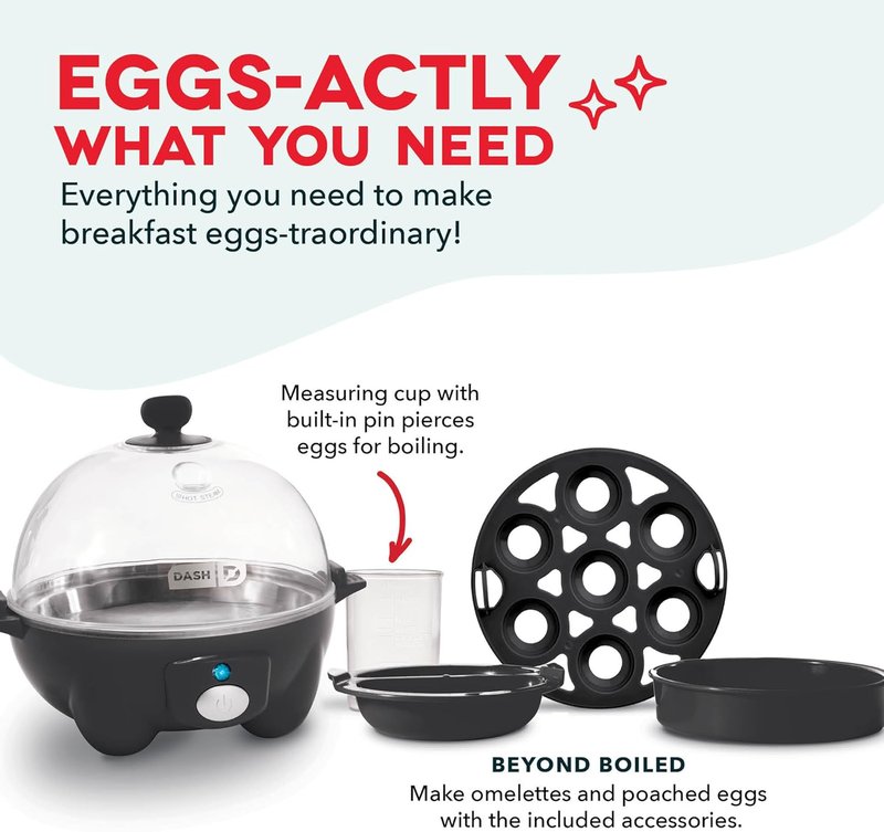 Dash Rapid Egg Cooker | Electric Boiler, Poacher & Steamer - Holds 7 Eggs, Black Finish