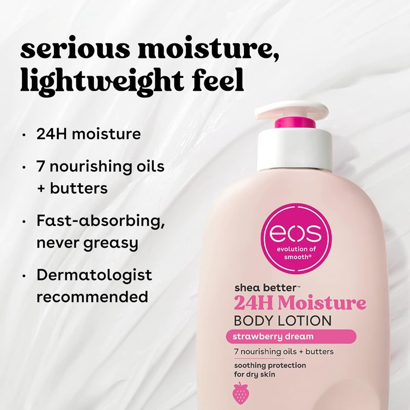 eos Shea Better Body Lotion - Strawberry Dream | 24-Hour Moisture, Lightweight & Non-Greasy, 16 fl oz
