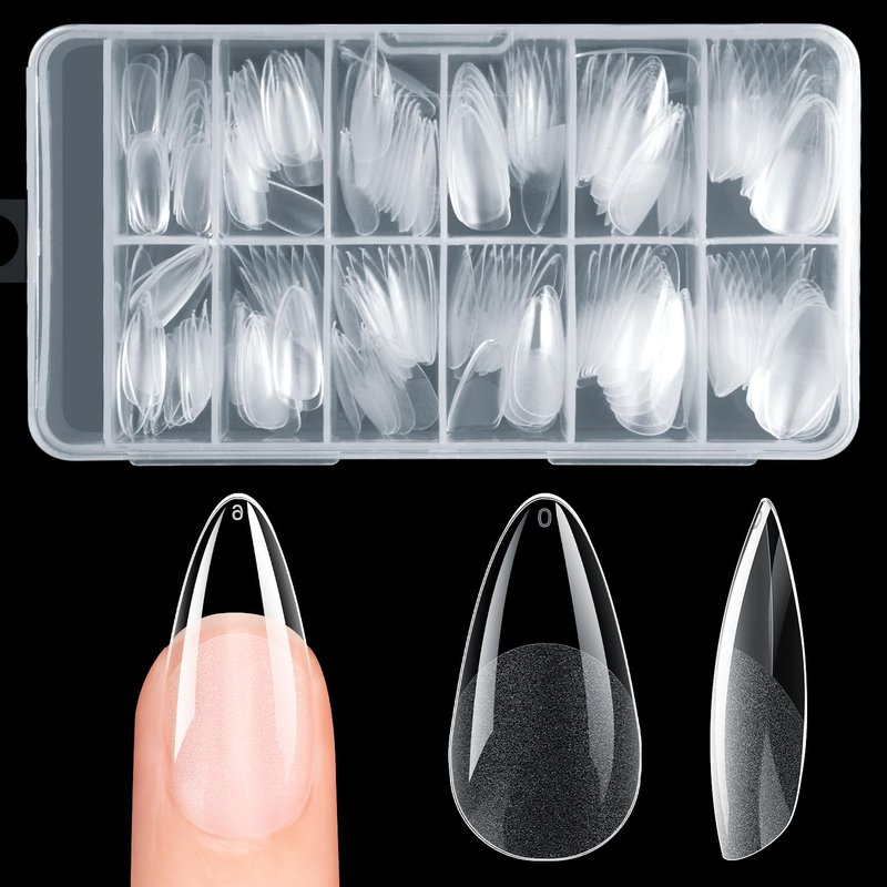 krofaue 240Pcs Almond Nail Tips - Professional Soft Gel Press on Nails with Half Matte 12 Sizes Acrylic Fake Tips for Gel Polish & Dip Powder DIY Home Manicure