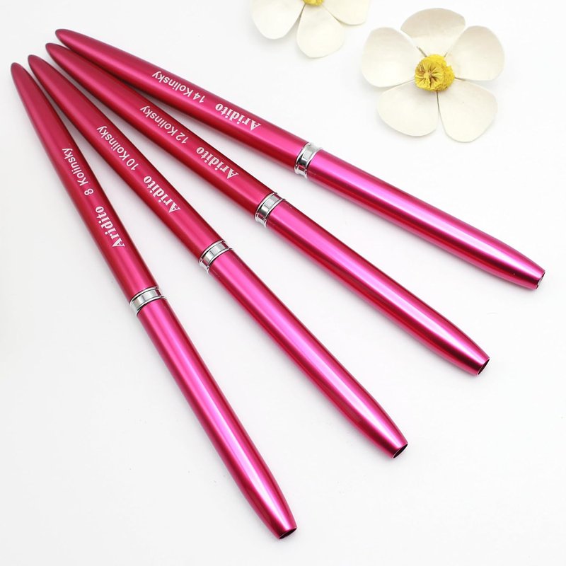 Kolinsky Hair Acrylic Nail Brush - Professional Flat Brush with Rose Red Handle & Cap | Size #8