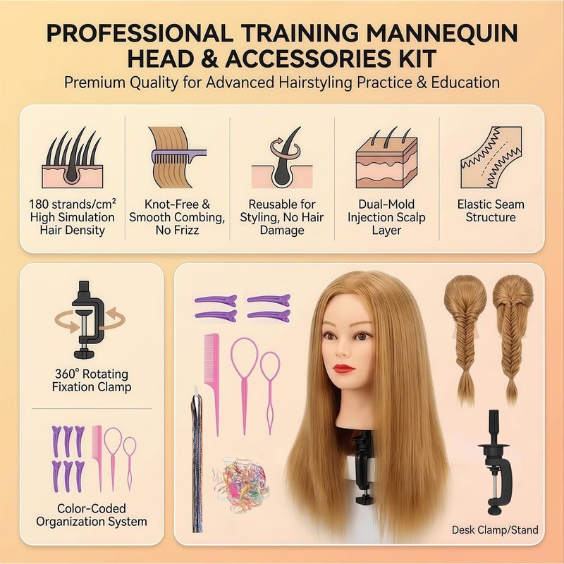 Skiennix 26-Inch Human Hair Mannequin Head - Ideal for Braiding & Cosmetology Practice | Golden Color