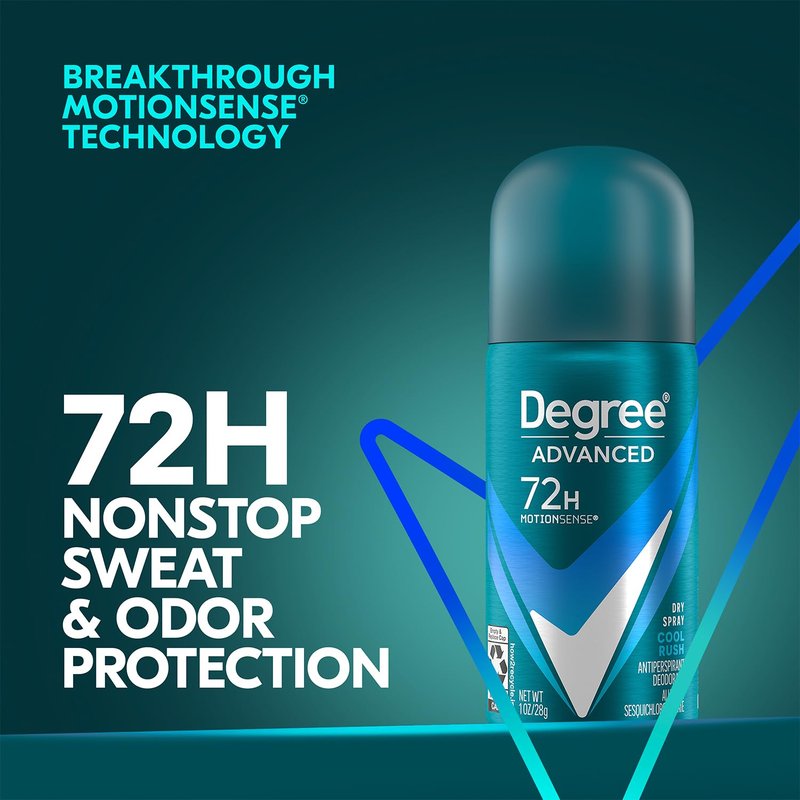 Degree Men’s Travel Deodorant Antiperspirant 6-Pack – 72H Advanced Protection Dry Spray, Cool Rush Scent, 1 Oz Ea
