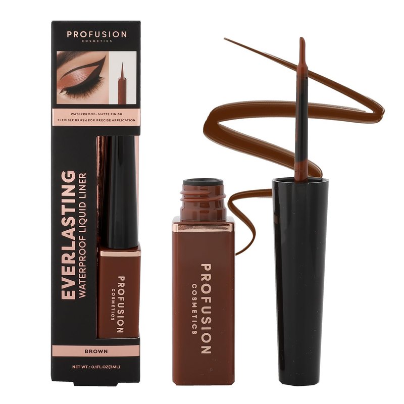 Profusion Cosmetics Everlasting Waterproof Liquid Eyeliner – Pro-Control Brush for Bold Definition, Long-Wearing Smudge-Resistant Vegan & Cruelty-Free Eye Makeup (Brown)