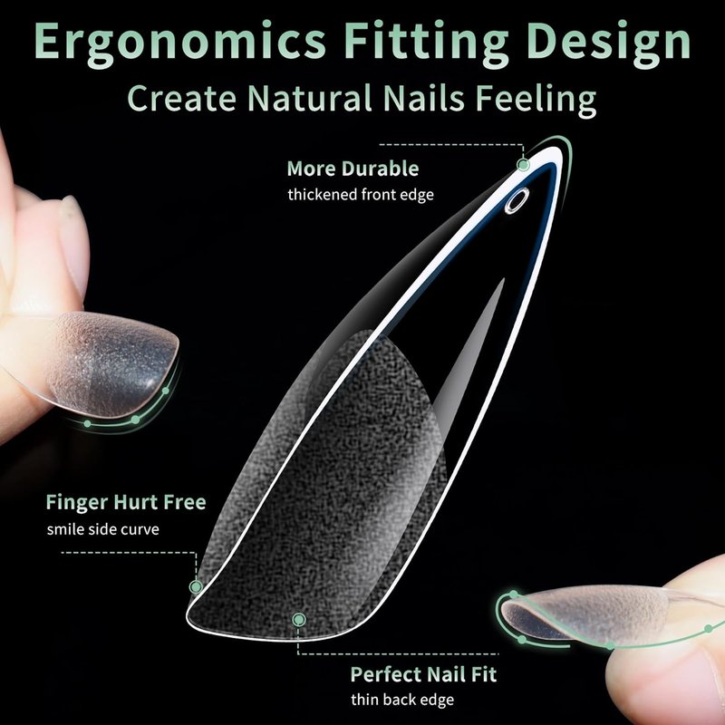 Medium Stiletto Nail Tips - 216pcs Acrylic Soft Fake Nails | Full Cover Matte Clear Press-On for DIY Manicure, 12 Sizes