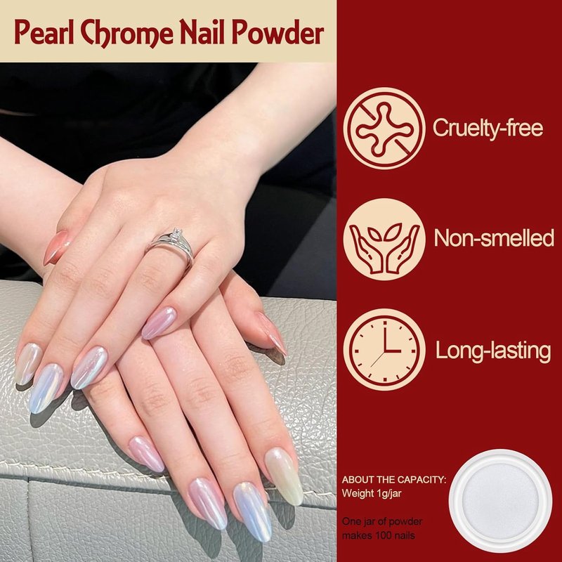 Artdone Chrome Nail Powder Kit - 16 Jars of White Pearl & Silver Metallic Holographic Dip for Nail Art & Crafts