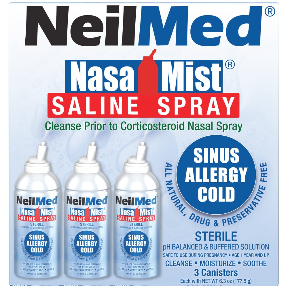 NeilMed NasaMist Isotonic Saline Spray. Soothe, Moisturize and Cleanse Using Specially Designed tip. 177mL. Contains 3 NasaMist canisters